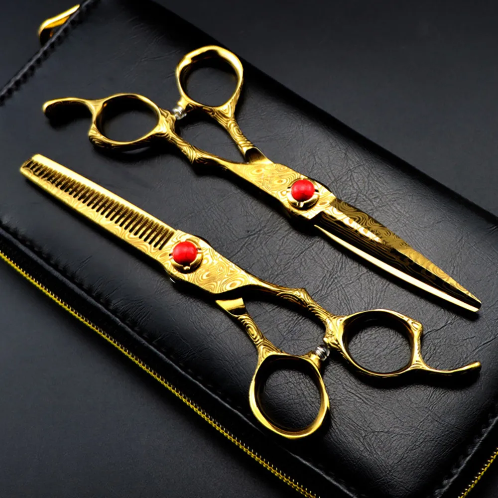 

Professional 6 inch Upscale Gold Damascus hair cutting scissors haircut thinning barber tools cut shears Hairdressing scissors