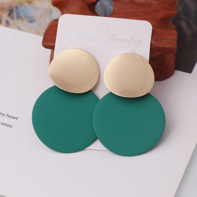 9Colors Double Round Wafer Drop Earrings for Women European American Colorful Geometry Metal Hyperbole Brincos Party Jewelry