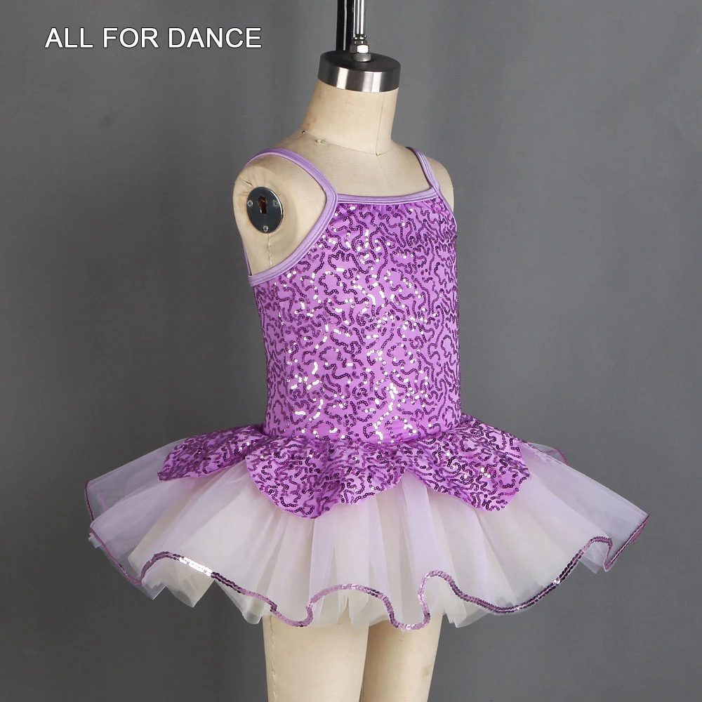 20164 Camisole Ballet Tutu Dress Purple Sequin Bodice with White/Ivory Platter Tutu Kids Ballet Dance Tutus Performance Costume