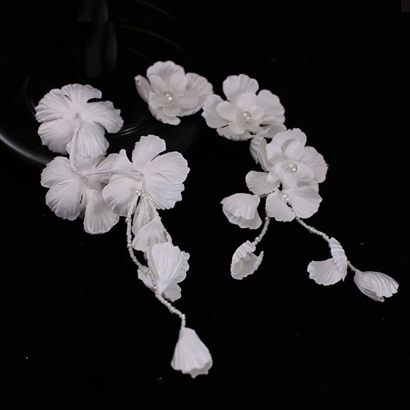 Cheap New Design White Fairy handmade Flowers Headdress Beaded Tassel Bride Tiara украшения для невесты diadème mariée femme