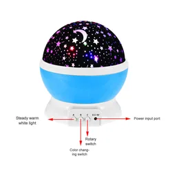 Proyector LED de estrellas para niños, lámpara giratoria de cielo estrellado, bonita decoración de habitación Kawaii, luz nocturna alimentada por USB con batería para dormitorio de bebé y Niña