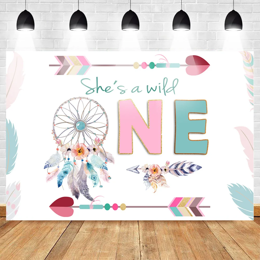 Mocsicka Wild One Birthday Backdrop Boho Girls First Birthday Photography Backdrops Feather Arrows Bohemian Vinyl Background