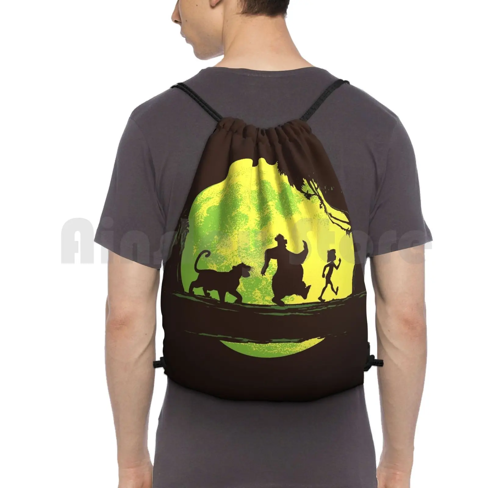 

Jungle Moonwalk Backpack Drawstring Bag Riding Climbing Gym Bag Jungle Moon Creatures Animals Tiger Bear Funny Humor Popular