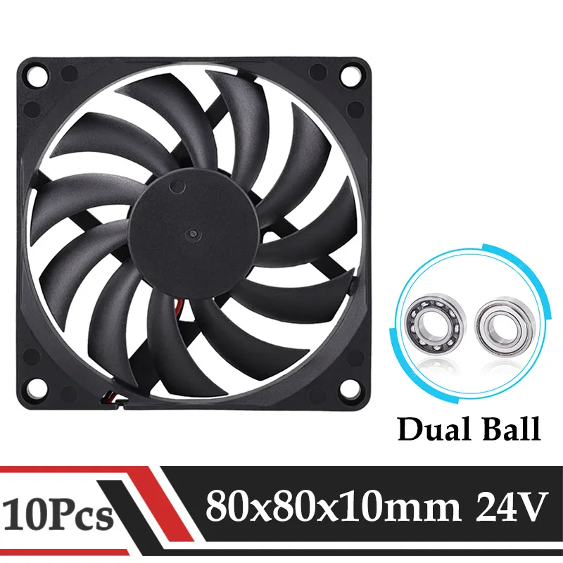 

10Pcs/Lot Gdstime DC Brushless Axial 24V Fan 80x80x10mm 80mm Dual Ball PC Computer Case CPU Cooler 8CM Graphics Cooling Fan