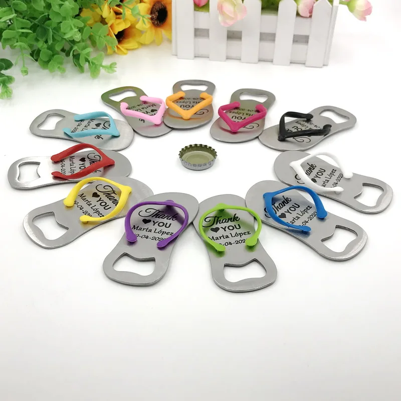 

110/120PCS Customized Wedding Favors Colorful Flip Flop Bottle Opener Custom Printing LOGO Metal Sandal Beer Openers Party Gift