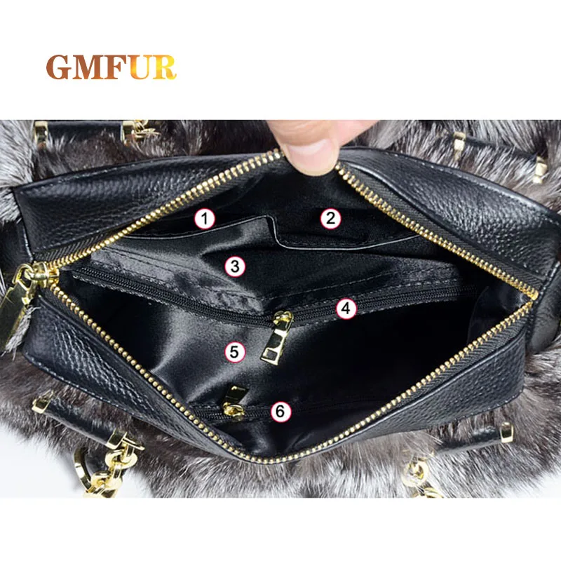 Ladies Purses 100% Real Silver Fox Fur Shoulder Messenger Women Crossbody Bags For Luxury Designer Dinner Bag Wallet Handbag