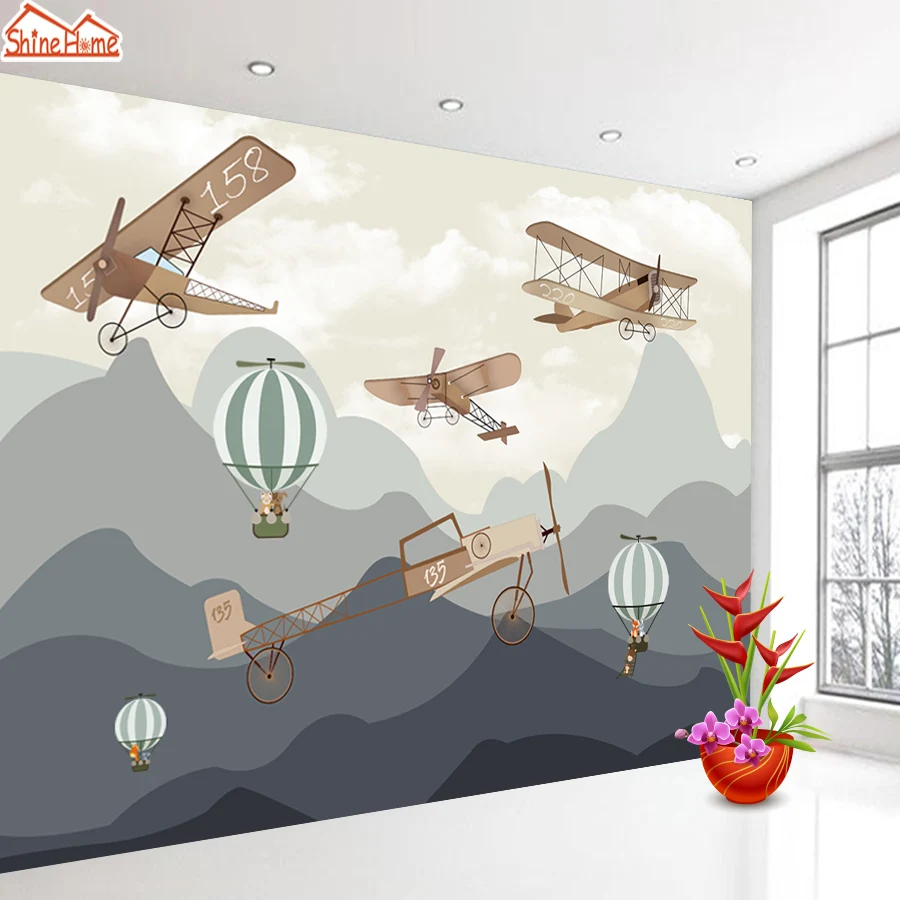 

Modern Self Adhesive Accept Cartoon kids Wallpapers for Living Room Contact Wall Papers Home Decor Plane Balloon Mountain Murals