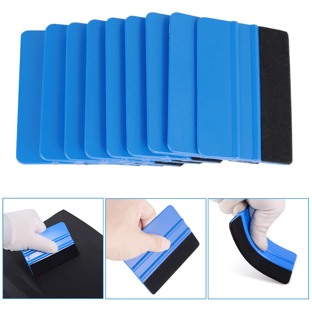 10Pcs Blue Film Card Squeegee Car Foil Wrapping Suede Felt Scraper Auto Car Styling Sticker Accessories Window Tint Tools Vinyl