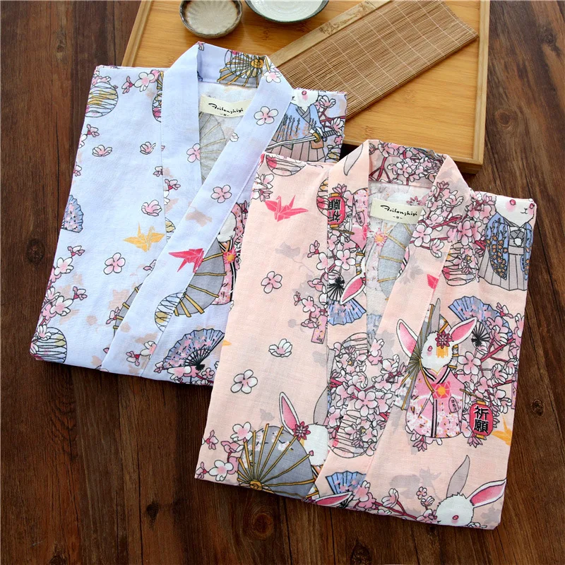 Summer Traditional Japanese Kimono Loose Cardigan Pajamas Woman Yukata Femme Floral Print Short Sleeve Homewear Cotton