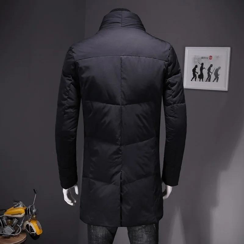 Collar Stand Winter Warm Mens Medium Length Light Down Coats Long Sleeve Single Breasted Casual Outerwear Coats Plus Size 5XL