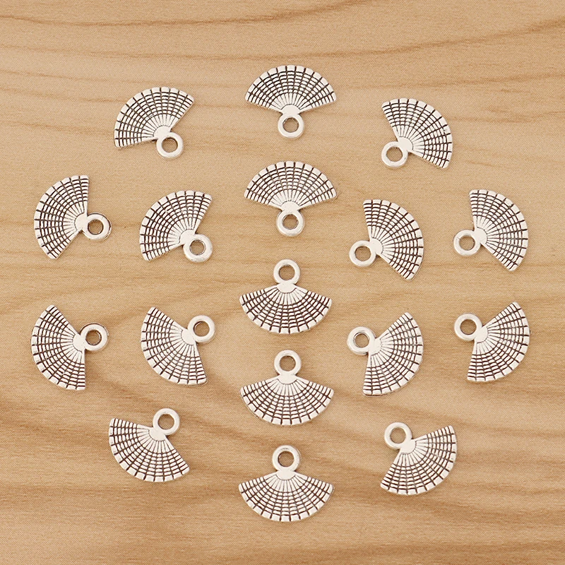 100 Pieces Tibetan Silver Color Fan Charms Pendants Beads for DIY Bracelet Necklace Jewellery Making Findings Accessories