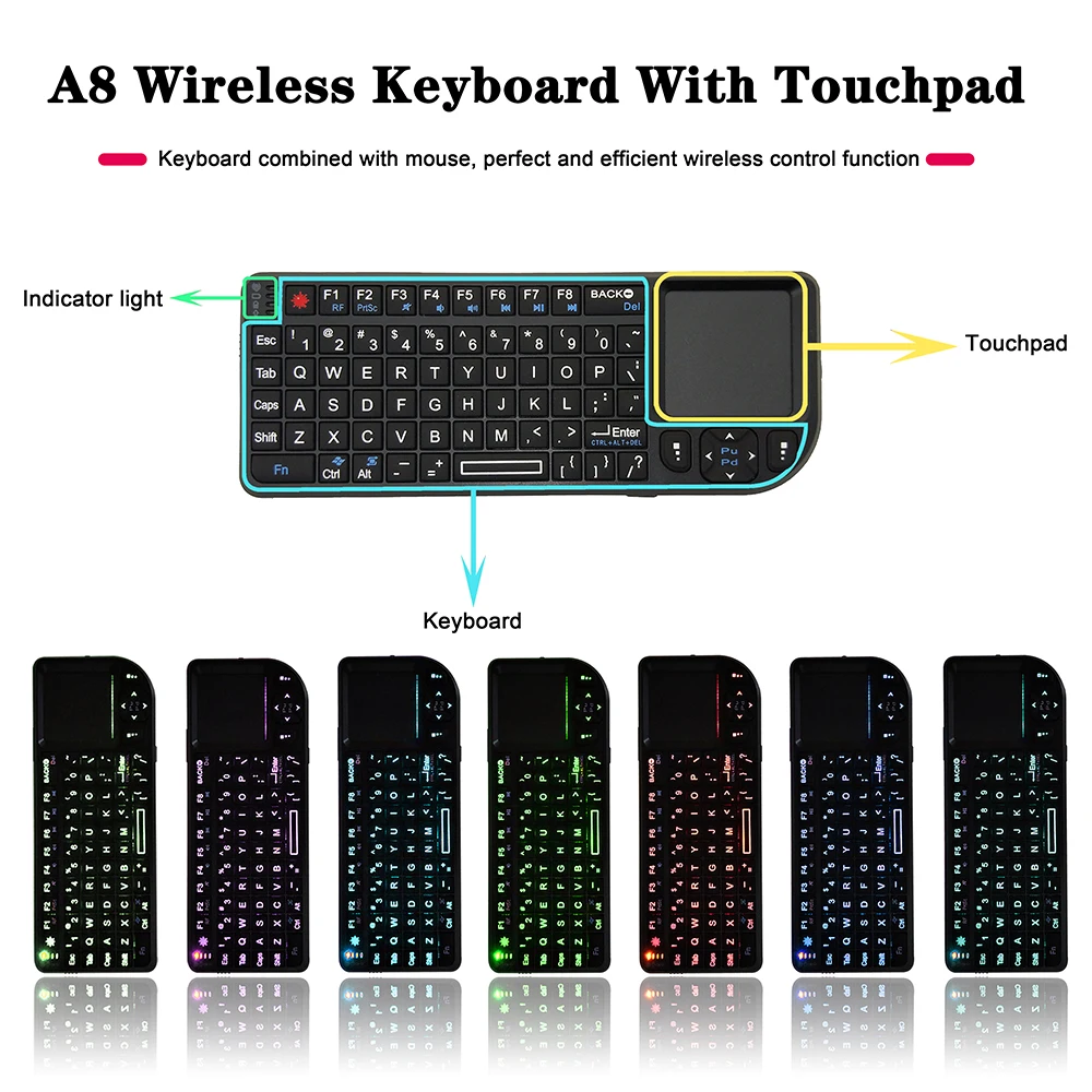 A8 3 In 1 Mini Handheld 2.4G RF Wireless Keyboard With Touchpad Mouse For PC Notebook Smart TV Box Spanish Russian English