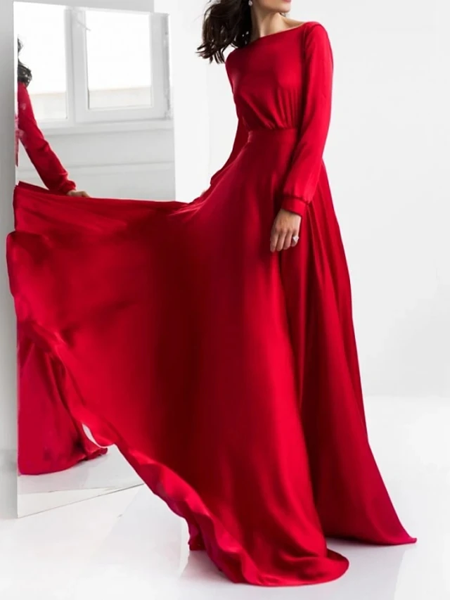 Evening Party Dress With Train Vestido Longo Red Long Open Back Sleeves 2024 Robe De Soiree Boat Neck Prom Formal Gown