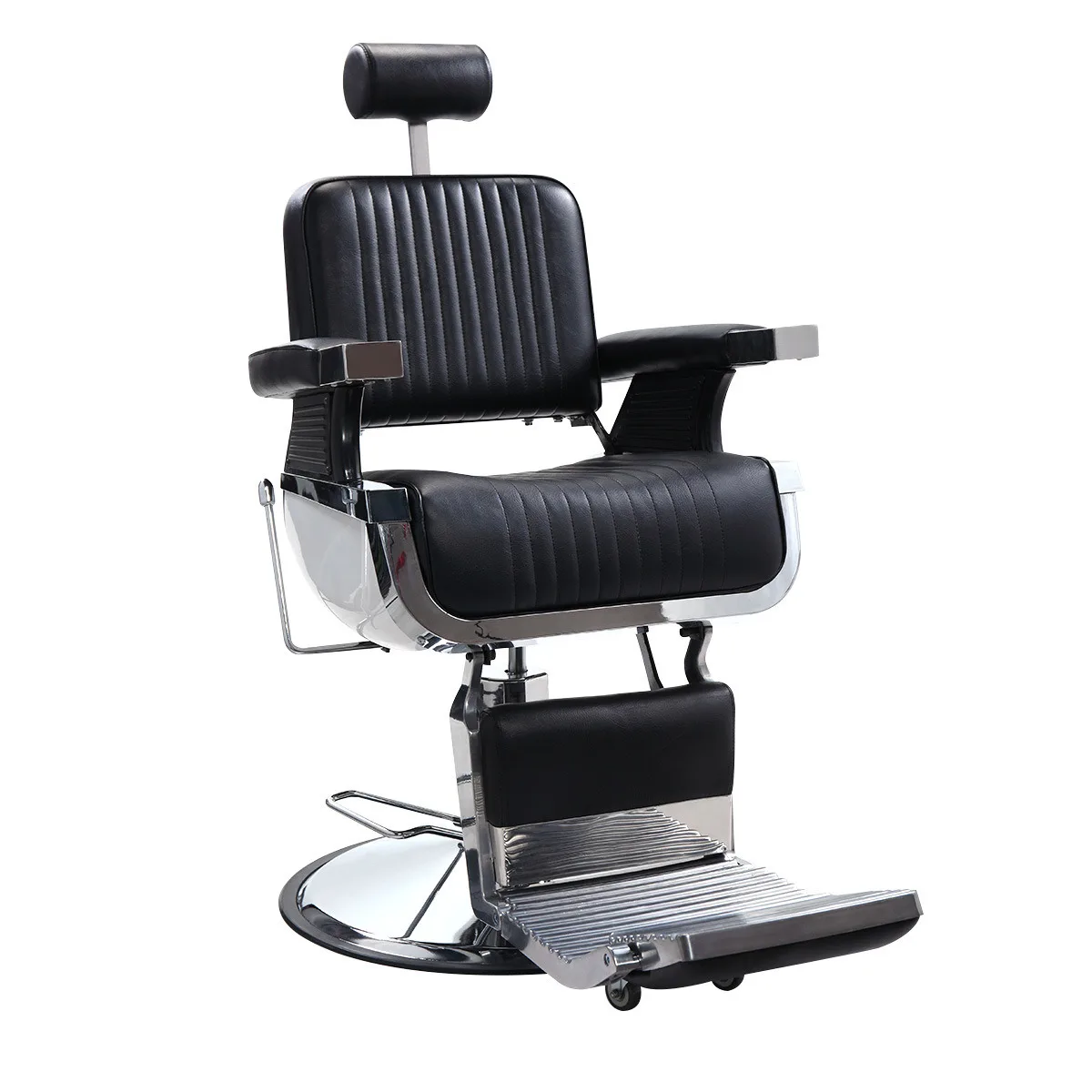 Complex Leather Barber Chair Height Adjustable Tiltable 45°&Rotatable 360° Hairdressing Chair Beauty Salon Equipment Black