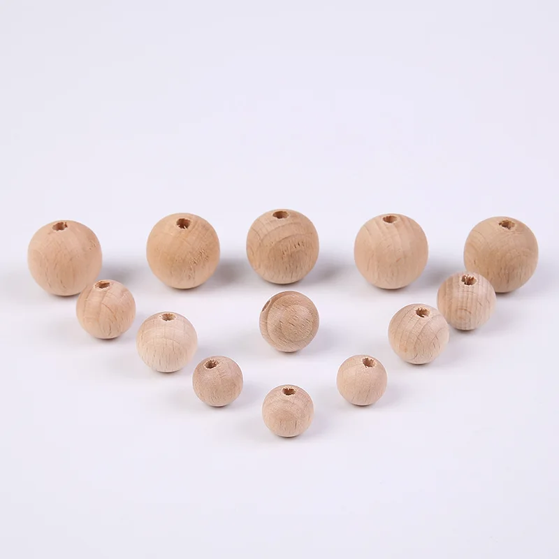 100pcs/lot Natural Beech Wood Beads 12MM 15MM 20MM Round Loose Spacer Wooden Beads DIY Jewelry Pacifier clip Accessories