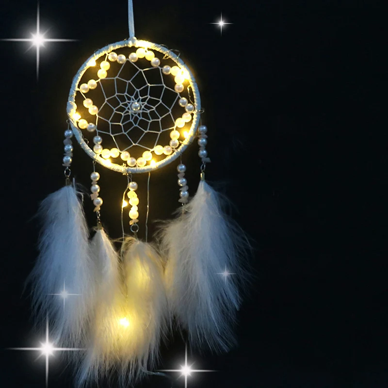 1PCS Dream Catcher With Led Light DIY Dreamcatcher Feather Wind Chimes Hanging Garden Home Outdoor Decoration Gifts