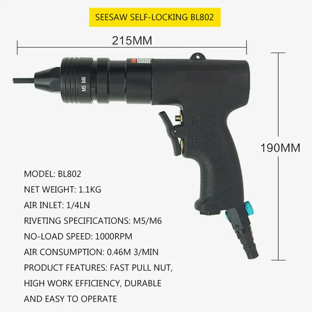 1/4LN pneumatico rivetto pneumatico dado pistole inserto filettato Pull Setter rivettatrici rivettatrici dadi Rivnut strumento per M4 M5 M6 M8 M10 M12 dadi