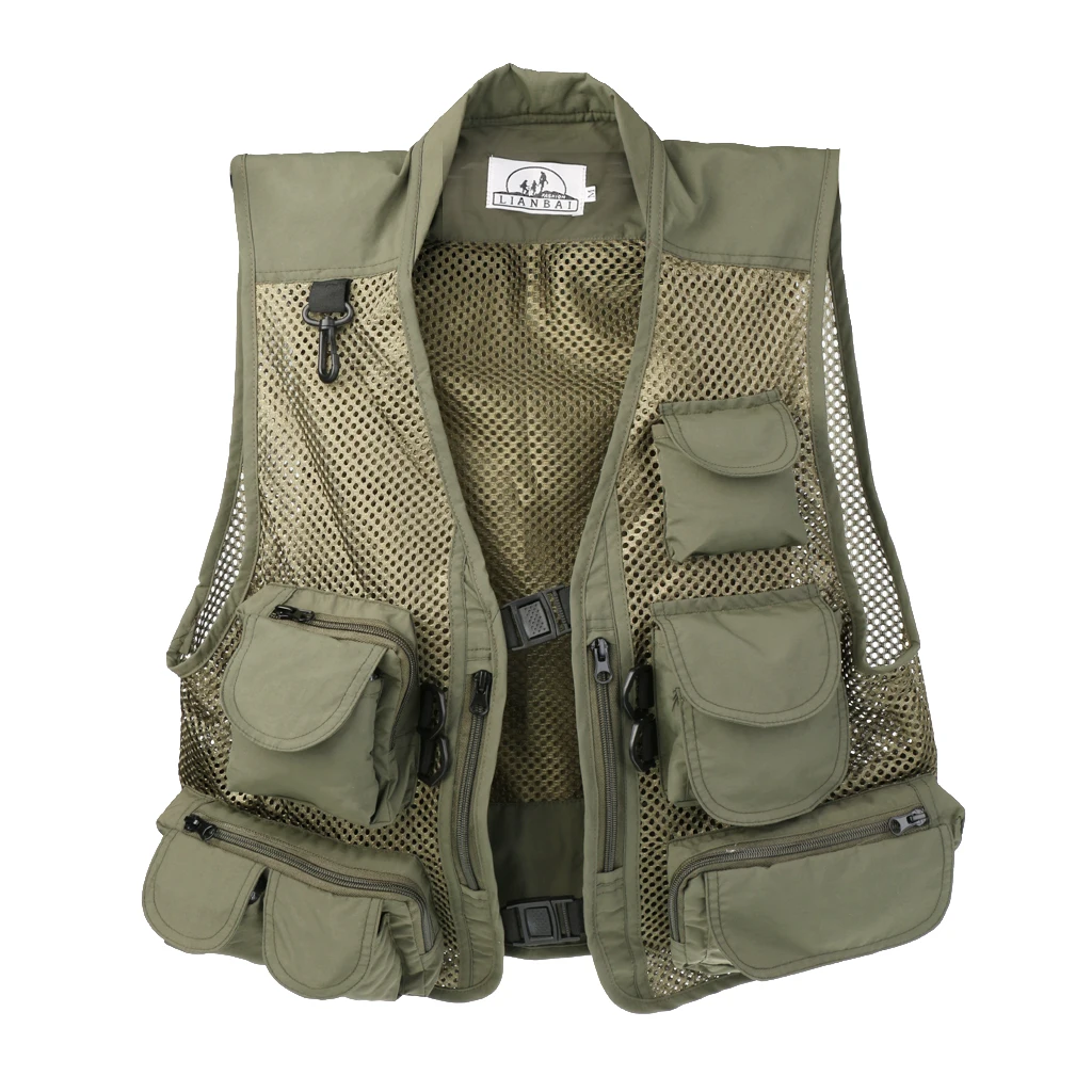 

Mens Outdoor Fly Fishing Vest Waistcoat Jacket Waterproof Mesh Vest Army Green