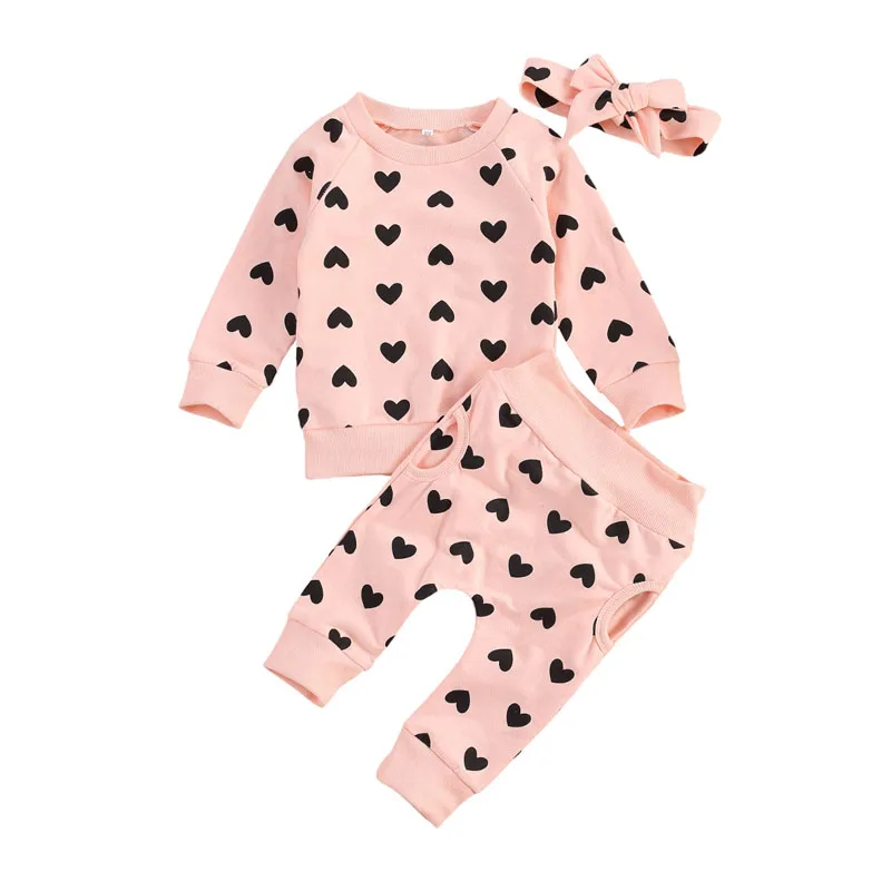 lioraitiin 0-24M Newborn Toddler Baby Girl Autumn Clothing Set Pink Printed O-Neck Cotton Soft Top Long Pants 2Pcs Outfits