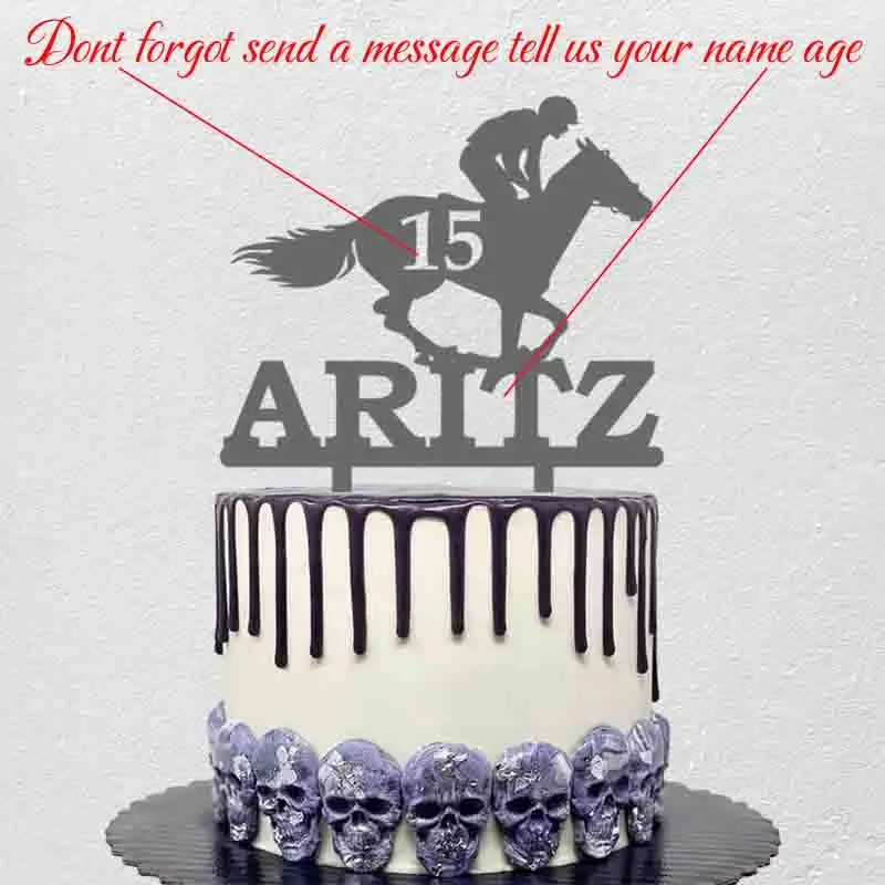 Personalized Horse Riding Cake Topper Custom Name Age Man Riding Horse Silhouettes For Birthday Party Cake Decoration Topper