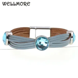 WELLMORE bohemia charm Leather Bracelets For Women & Men Multiple Layers glass Bracelets Couple gifts fashion Female Jewelry