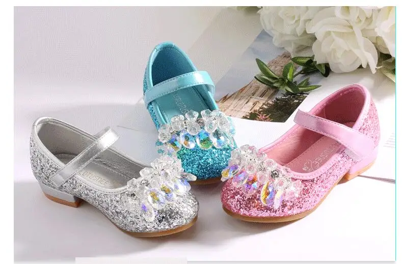 

Spring summer and autumn shining princess shoes Cinderella square heel crystal shoes girl Princess water drill performance shoe