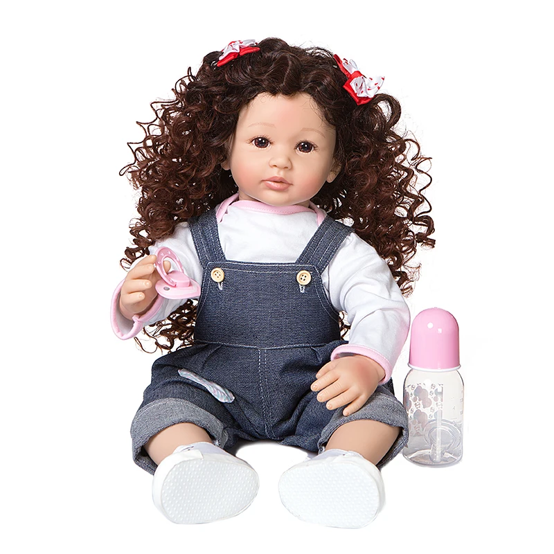 

60CM Reborn toddler Lifelike baby doll Soft body curly hair fashion girl Christmas gifts lovely girl