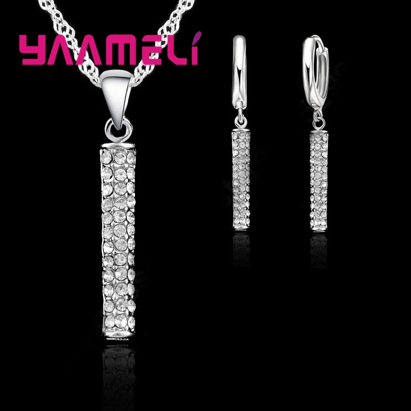 Necklace Earrings Sets Long Crystal Column Shape Crystal Cubic Zirconia For Women Valentine\'s Day 925 Sterling Silver