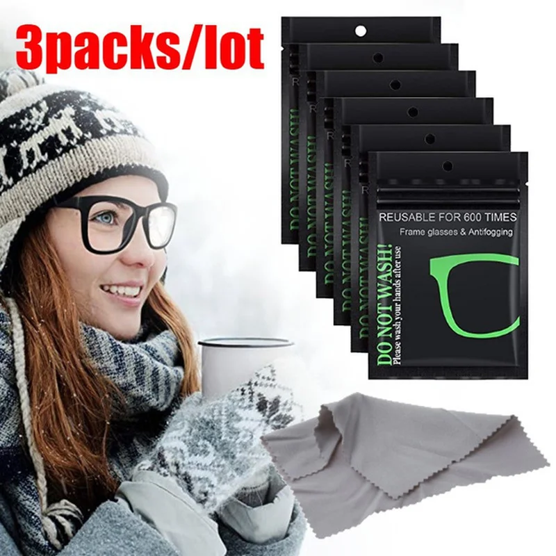 

3Pcs Reusable Anti-Fog Wipes Glasses Pre-moistened Antifog Lens Cloth Defogger Eyeglass Wipe Prevent Fogging for Glasses