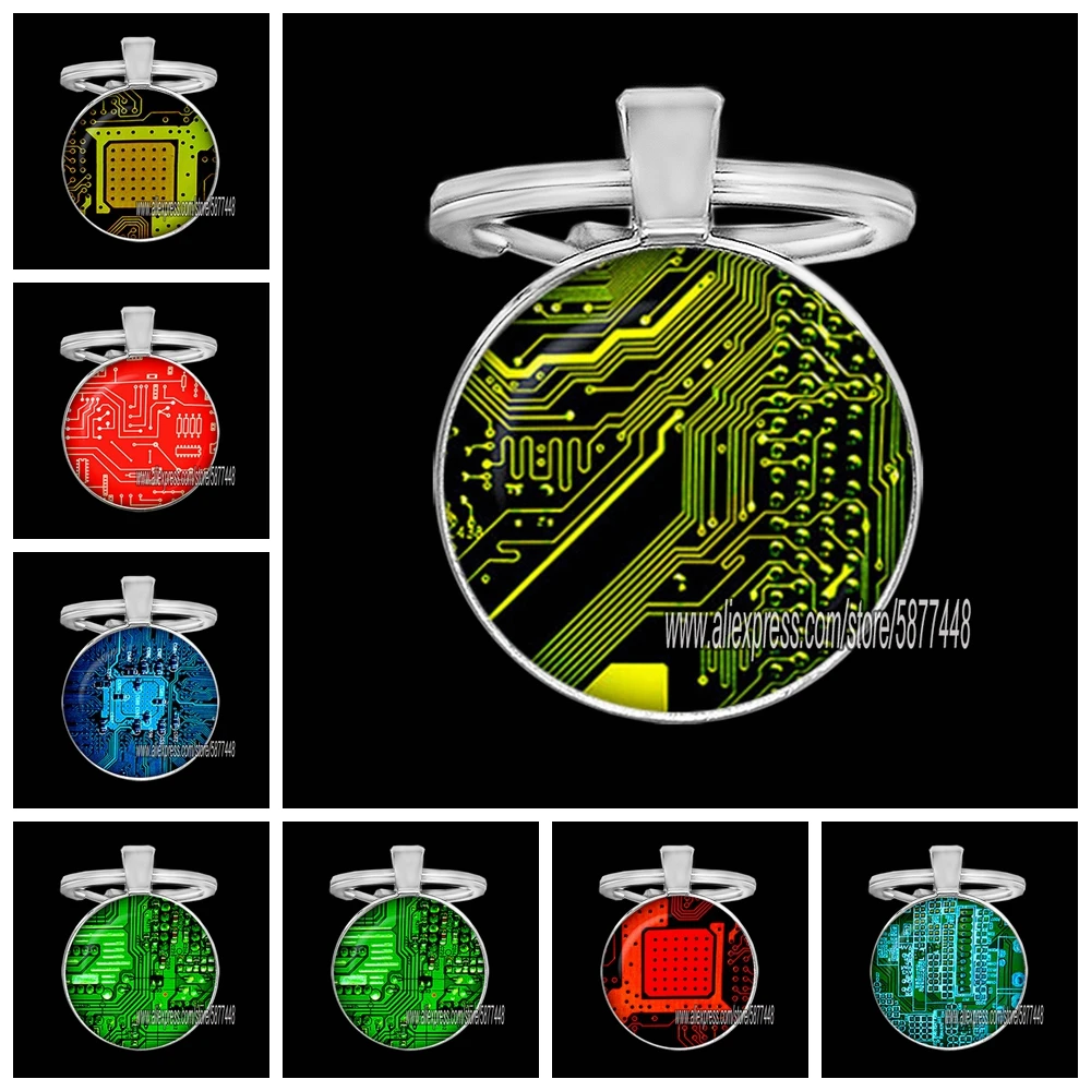 Circuit Board Picture Keychains Computer Geek Key Rings Men Fashion Metal Wedding Key Holder