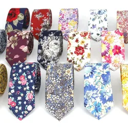 Corbata Floral para hombre y mujer, corbatas ajustadas de algodón para boda, trajes clásicos con estampado de flores, 6cm, novedad