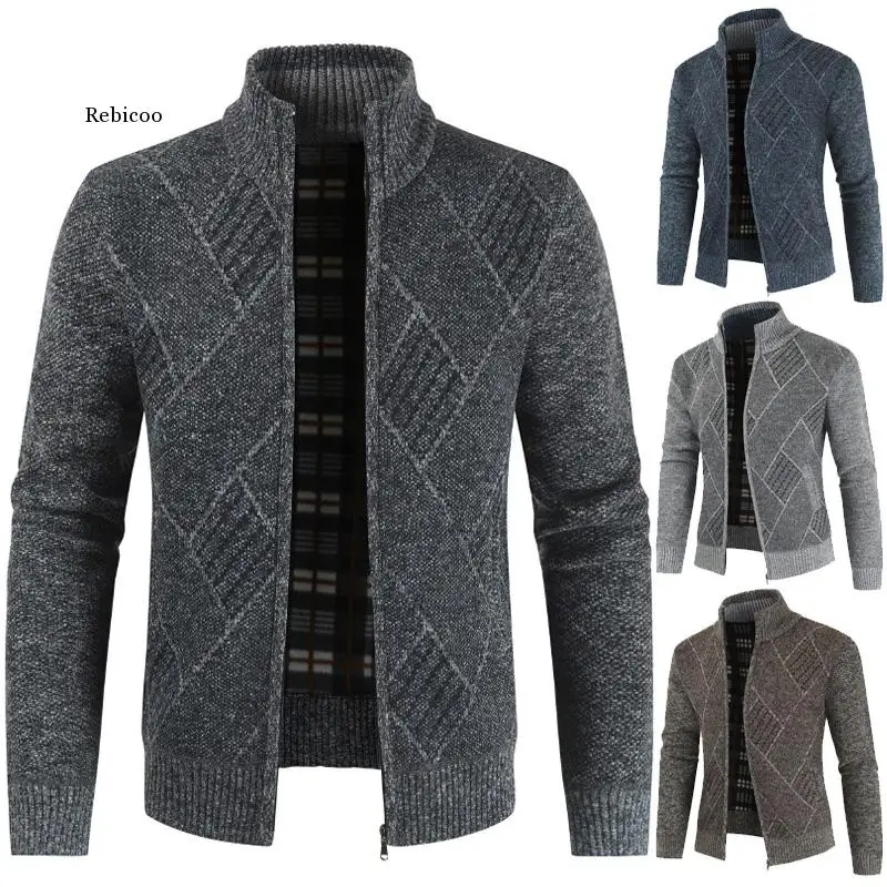 

Mens Cardigan Sweater Autumn Stand Collar Zipper Knitted Casual Sweatercoat Coats Men Warm Clothes Fleece Knit