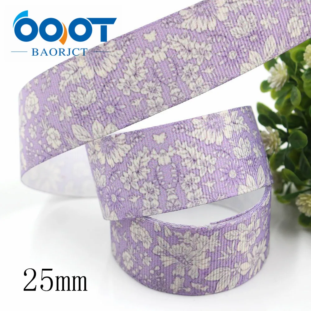 OOOT BAORJCT I-191214-2762,25mm,10yards Spring flowers Thermal transfer Printed grosgrain Ribbons,bow cap DIY accessories