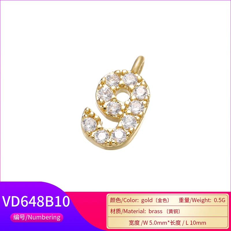 5Pcs/lot,5x10mm Gold-color Arabic Number Charms Pendant for Women\'s Necklaces Earrings Jewelry Accessories Model:VD648