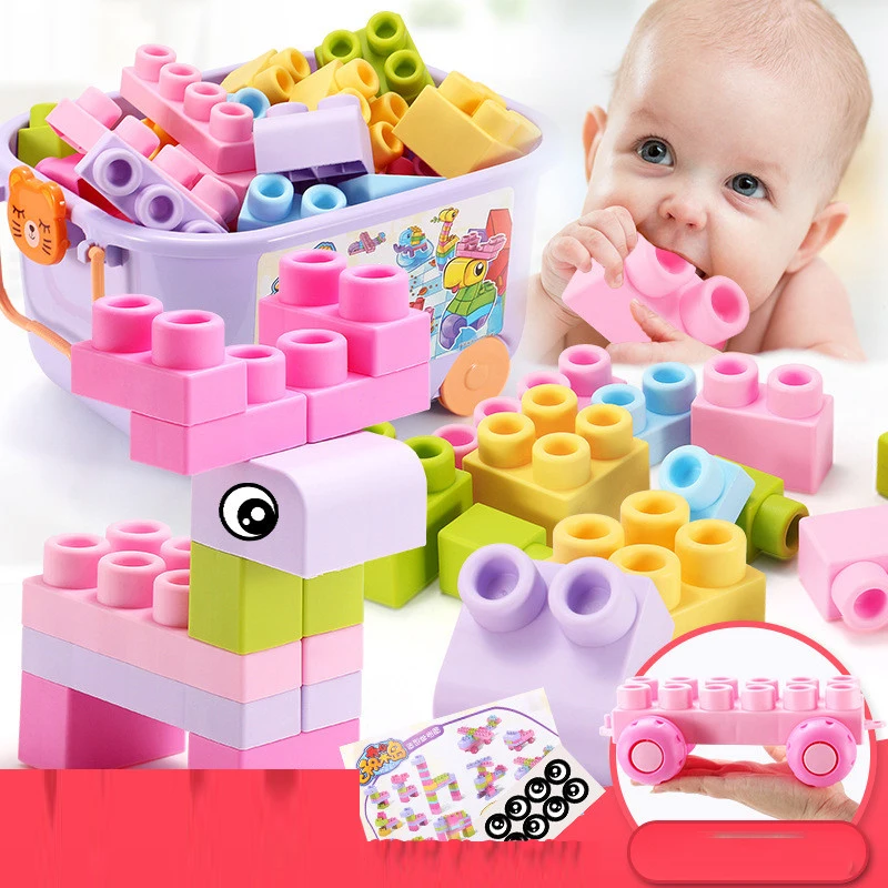 เด็กพลาสติกขนาดใหญ่ขนาดอนุภาคอิฐของเล่นเข้ากันได้กับ Touch Teethers บล็อกยาง DIY Building Block การศึกษาของเล่น