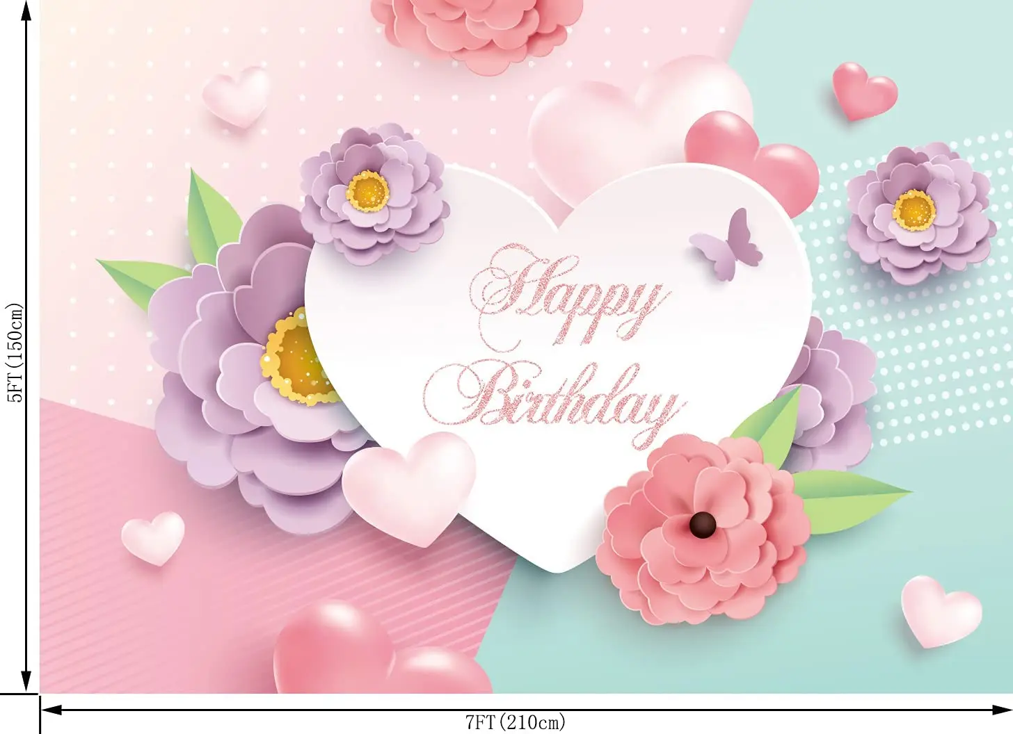 Happy Birthday Backdrop Paper Flower Pink Love Heart Photography Background Festival Celebration Party Decor Birthday Party