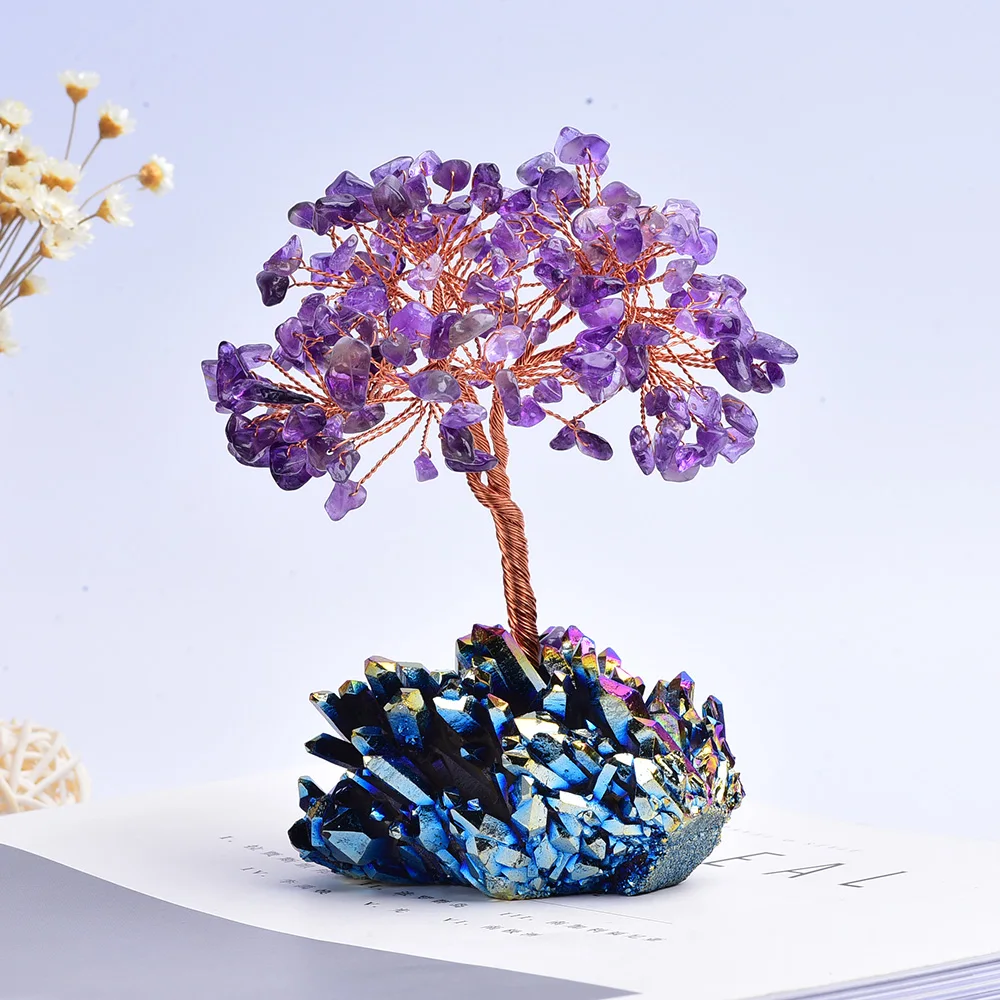 13-14cm 1pc Natural crystal stone Amethyst Quartz Rainbow Crystal Cluster Specimen Lucky tree Healing Christmas decorator