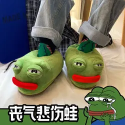 Sad Frog Plush Toy Cartoon Animal Stuffed Doll Funny Style Warm Slipper Room Soft Shoes Boy Girl Friend Christmas Birthday Gift