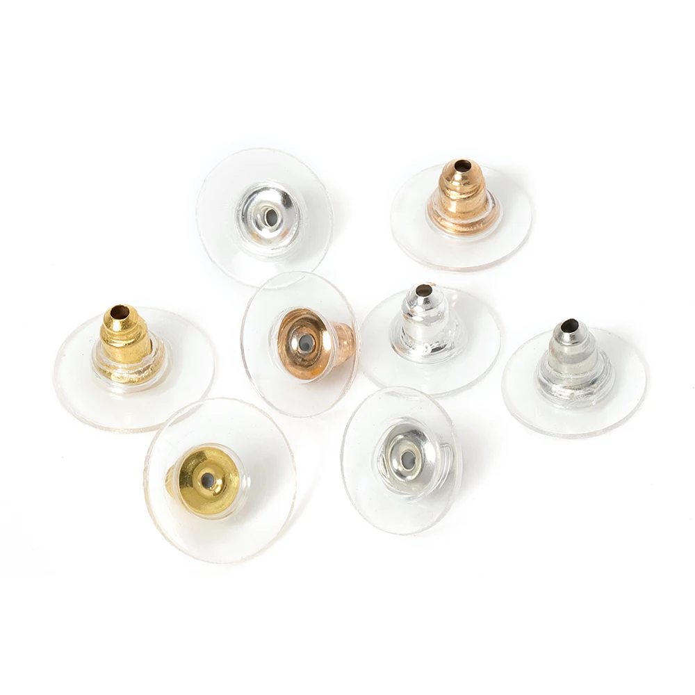 100pcs Silicon Earring Back Stoppers Gold Silver Ear Stud Post Nuts Jewelry Findings Components DIY Craft Accessories Wholesale