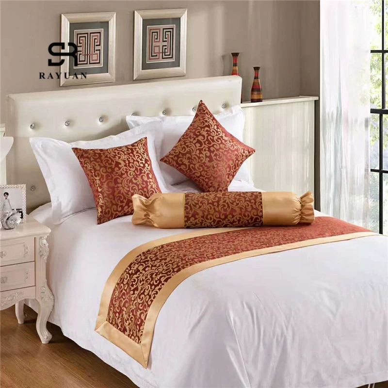 RAYUAN Classic Gold Flower Double Layer Bed Runner Scarf Bedspread Home Hotel Wedding Bedding Bedroom Bed Tail Towel 3 Size