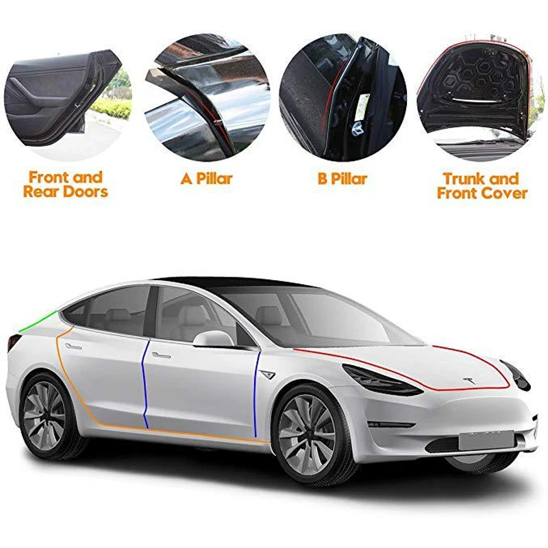 For Tesla Model 3 Car Door Seal Strips Rubber Seals Weatherstrip Rubber Seals Sound Insulation Sealing Strip Automobiles