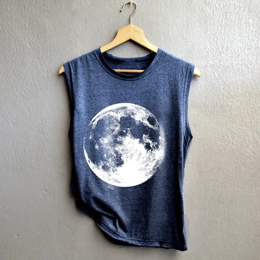 

Summer Fashion Tank Top Women's Moon Print Vest Casual Loose Top Sleeveless Tank Sport Pullover Tunic Top camiseta de tirantes