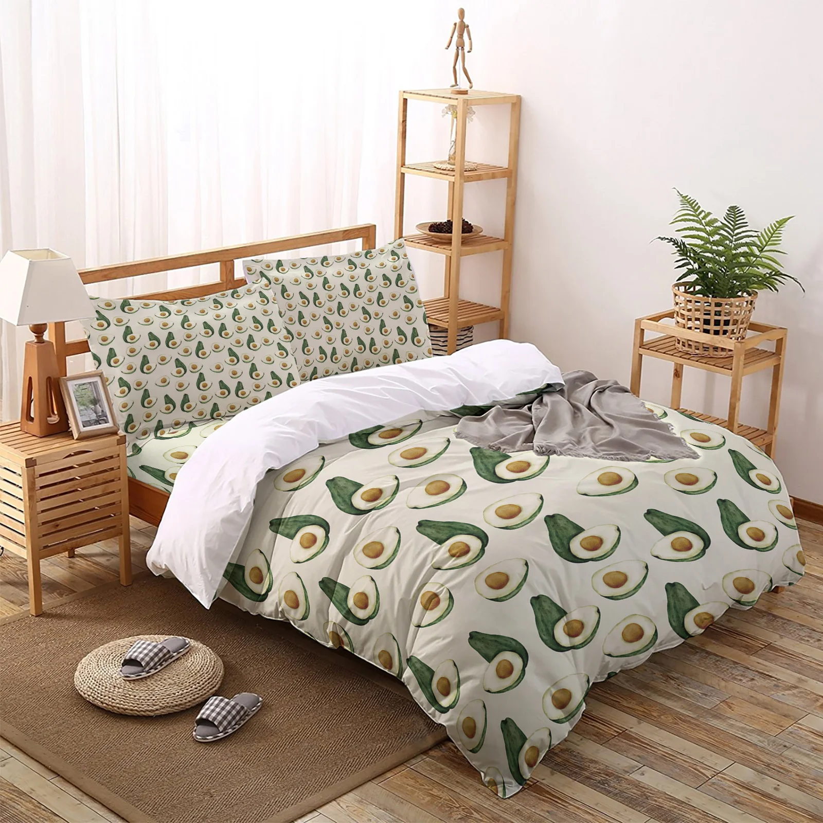 Plant Green Fruit Avocado Duvet Cover Set Home Textile Bedclothes Bed Comforter Comfortable King Size Bedding Set