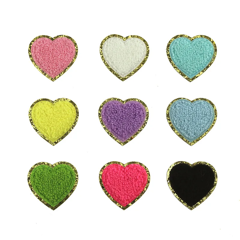 5pcs Sequin Chenille Embroidery Patches Heart Patches Appliques Iron On Patches For Children Woman Clothes