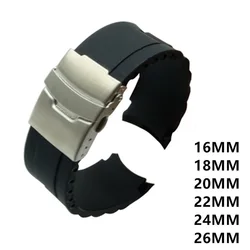 Silicone Rubber Diver Silicone Arc Watch Strap With Folding Stainless Steel Clasp Buckle DIY Strap 16mm 18mm 20mm 22mm 24mm 26mm