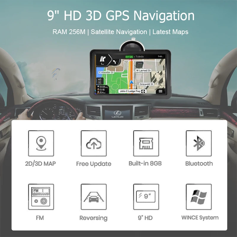 9inch Capacitive Screen campingcar GPS Navigator 256M 8GB FM Navigator New 2021 Europe France Germany Maps truck GPS