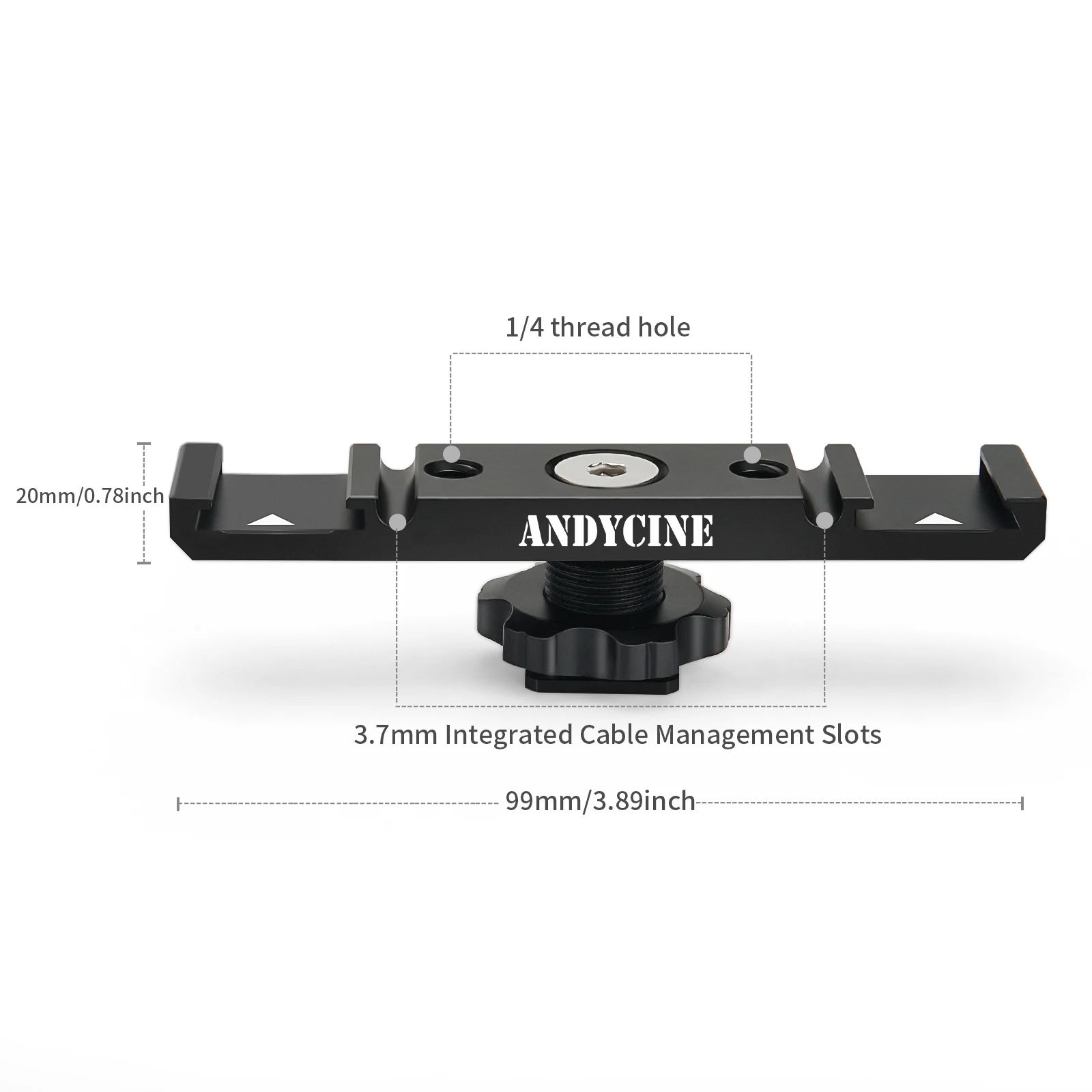 Universal 2 Dual Cold Shoe Mount Extension Bar Bracket with 1/4" Thread for SLR Camera Rode Microphone Wireless Receiver