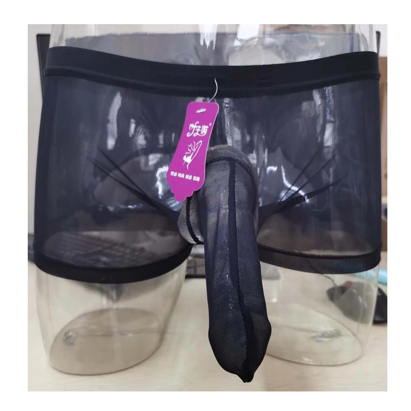 Brand New Ice Mens Silk See Through Sexy Lingerie boxer Mesh Sheath Gay Erotic underwear
