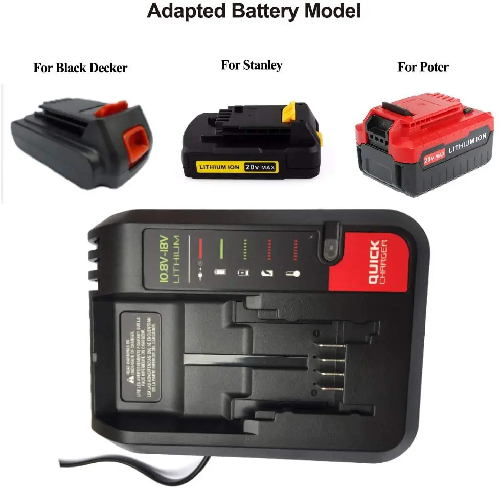 Replacement Battery Charger 10.8V-20V Li-ion Battery LB20 LBXR20 PCC692L BDCAC202 for Black Decker for Porter-cable for Stanley