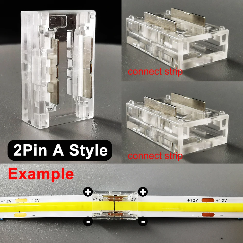 COB LED Strip Solderless Connector For Fast Connect 2Pin Single Color 4Pin RGB High Density Flexible FOB Light 10mm 8mm Width